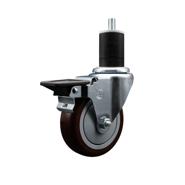 4'' Maroon Poly Swivel 1-3/4'' Expanding Stem Caster with Brake